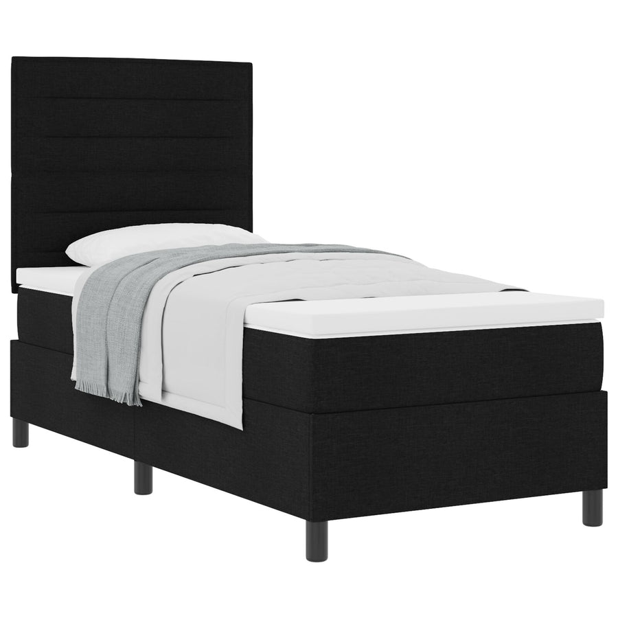 Boxspring Bed Met Matras Eenpersoons Stof Zwart 90 x 190 cm Lijnen ontwerp