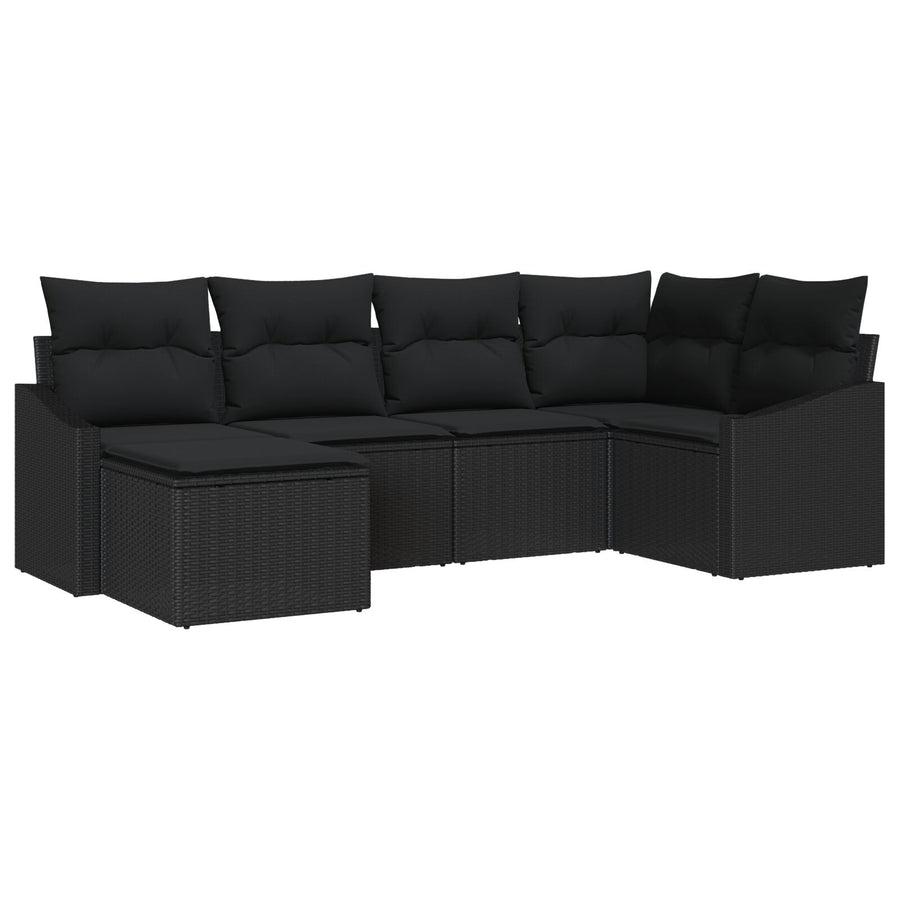 6-Delige Tuin Eetset Met Kussens Zwart Poly Rattan