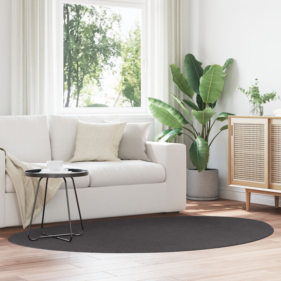 Vloerkleden Wol Vloerkleed Ovaal Anthraciet 140 x 200 cm Ovaal-asymmetrisch
