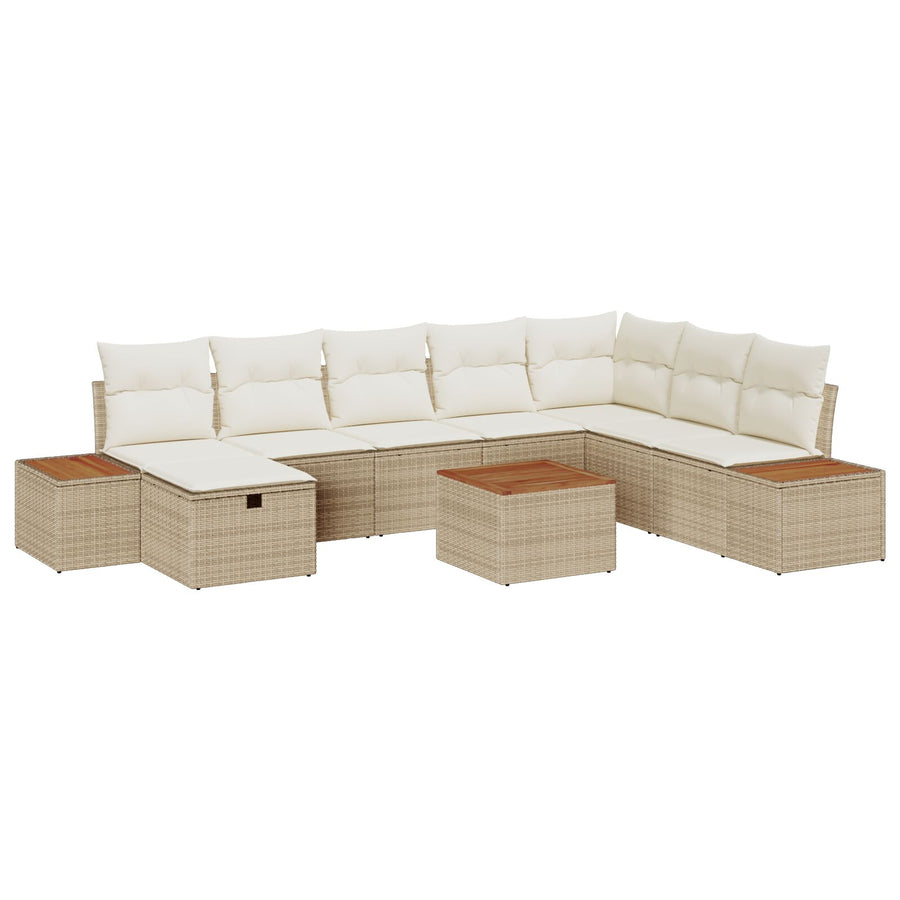 9-Delige Tuin Sofa Set Met Kussens Beige Poly Rattan