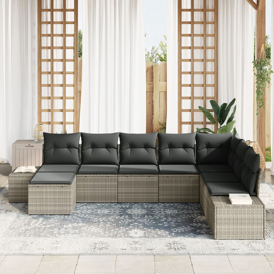 8-Piece Tuin Sofa Set Met Kussens Lichtgrijs Poly Rattan