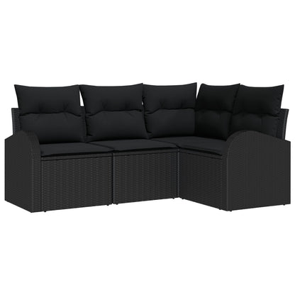 4-Delige Tuinsofa Set Met Kussens Poly Rattan Zwart zonder tafel