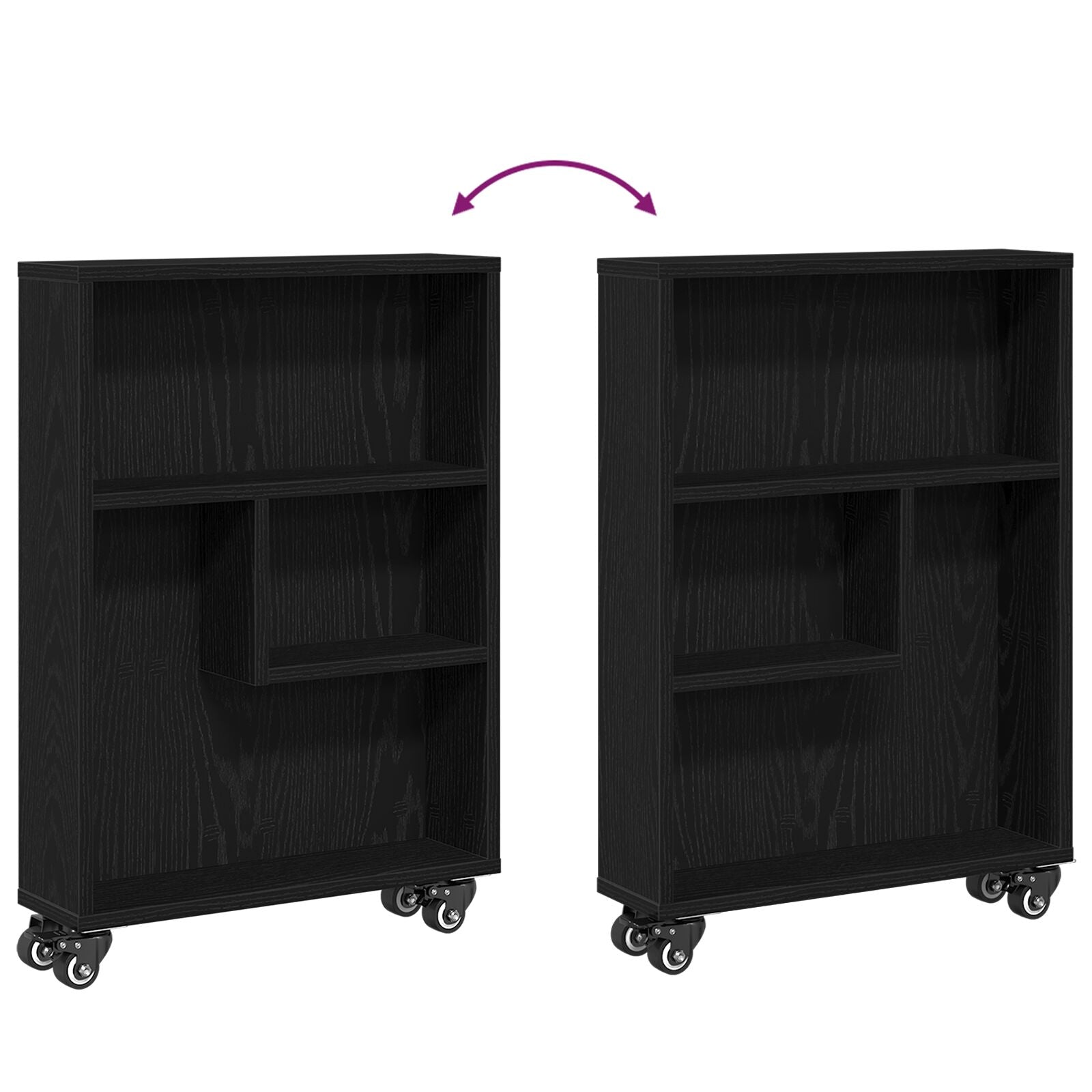 Smalle Opbergtrolley Zwart Eiken 48X13X68 Cm Gelaagd Hout