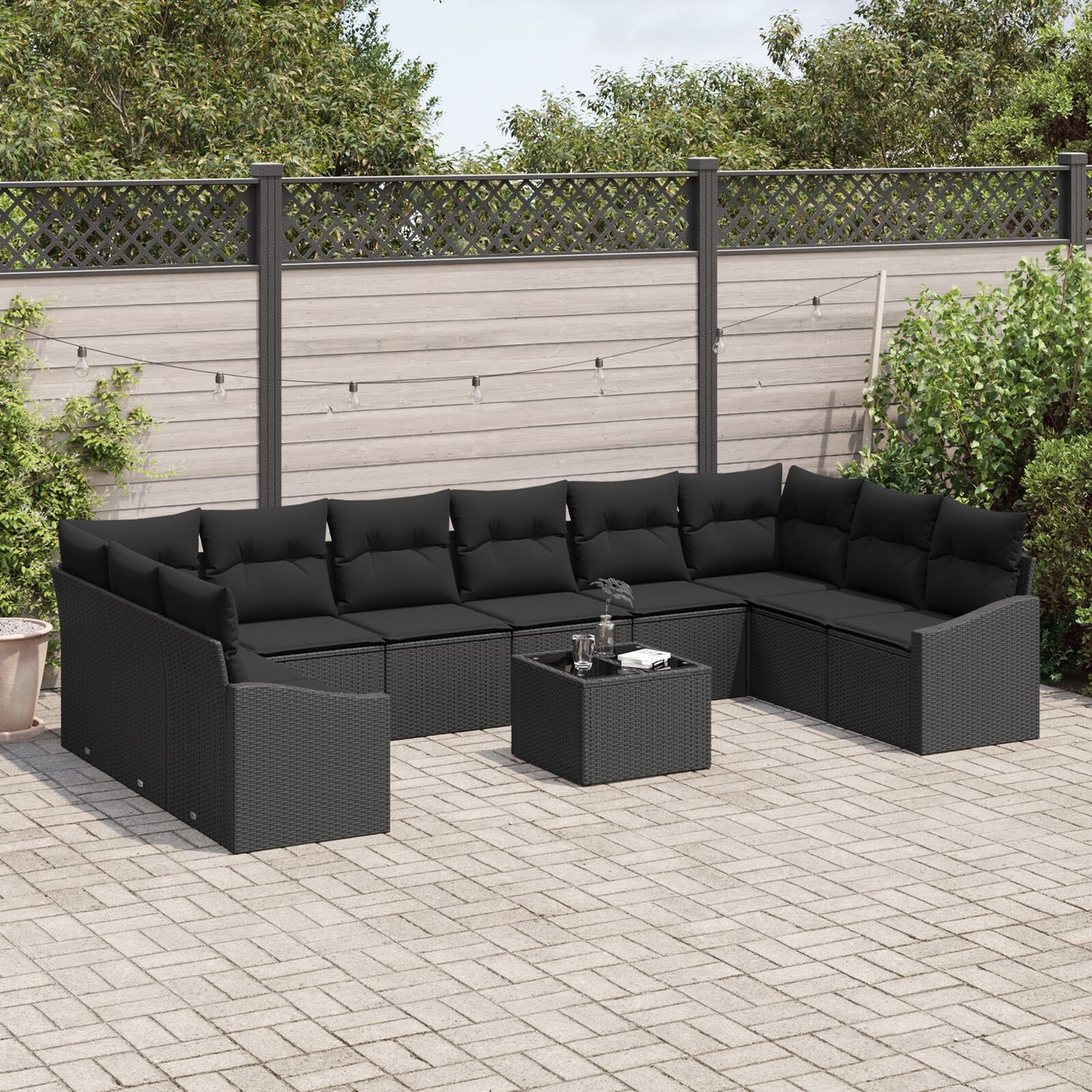 11-Delige Tuin Sofa Set Met Kussens Beige Poly Rattan Zwart met tafel