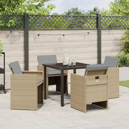 5-Delige Tuin Dinerset Met Kussens In Beige Poly Rattan