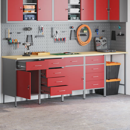 5-Delige Werkcabinet En Hoektafel Set Gelaagd Hout 4x (2x84/2x85 cm) Rood Tafel + 4x kast