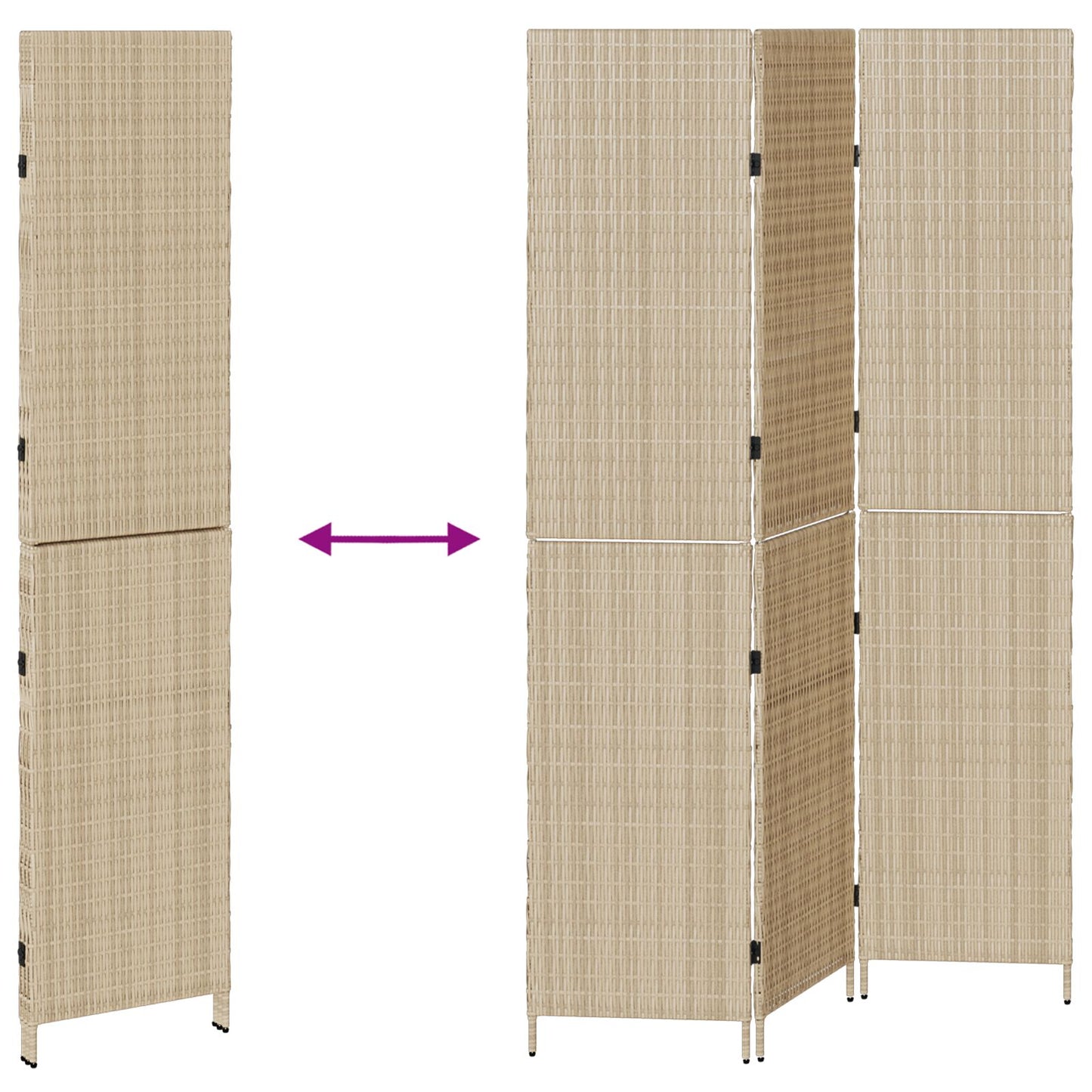 Ruimteverdeler 3 Panels Vouwbaar 146X Poly Riet 200 cm Beige 3 panelen