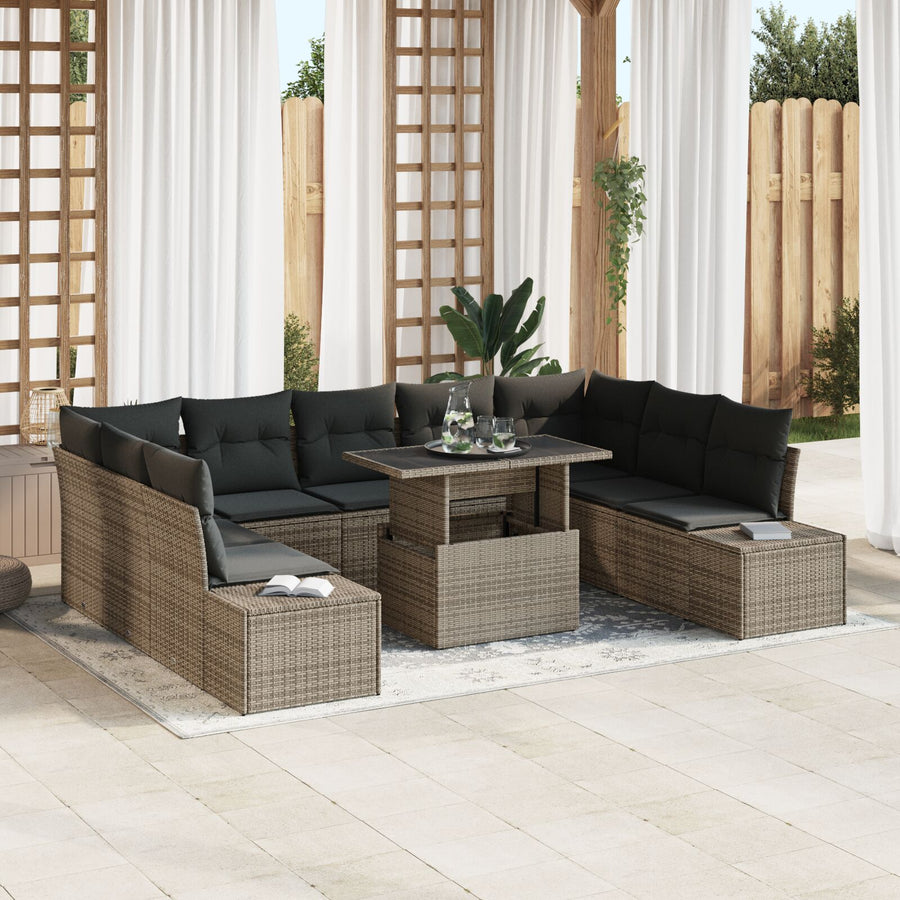 Tuinsofa Set Set Van 10 Grijs Riet, Polyester
