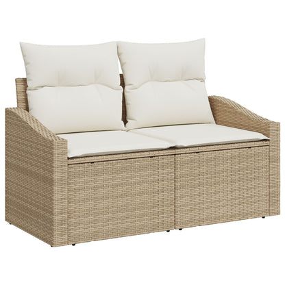 10-Delige Tuin Sofa Set Met Kussens Poly Rattan Beige en crème zonder tafel