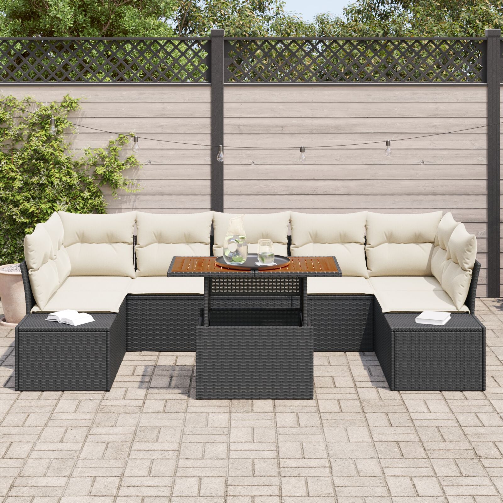Tuin Sofa Set Set Van 8 Crème Rattan 4-Persoons Tuin Sofa