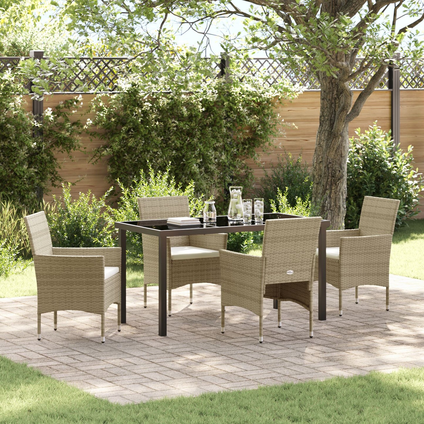 5-Delige Tuin Eetset Beige Poly Rattan