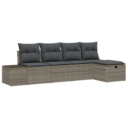 5-Delige Tuin Sofa Set Met Kussens Grijs Poly Rattan Wit