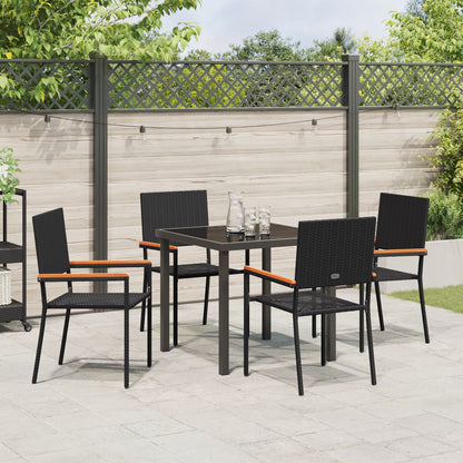 5-Piece Tuin Eetset Zwart Poly Riet