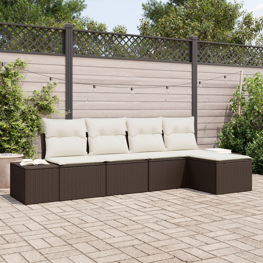 5-Delige Tuinbank Set Met Kussens Bruine Poly Rattan