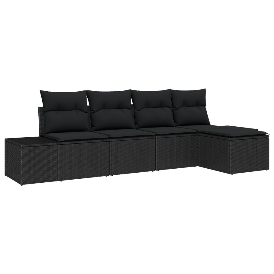 5-Delige Tuin Sofa Set Met Kussens Poly Rattan Zwart zonder tafel