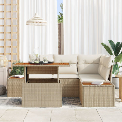 Tuin Sofa Set 5-Delig Beige Rattan Tuin Hoek Sofa Rechthoekig