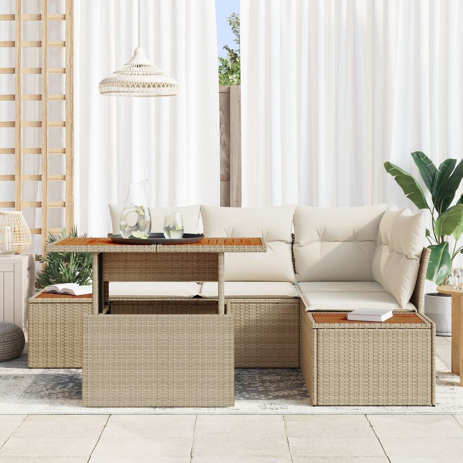 Tuin Sofa Set 5-Delig Beige Rattan Tuin Hoek Sofa Rechthoekig