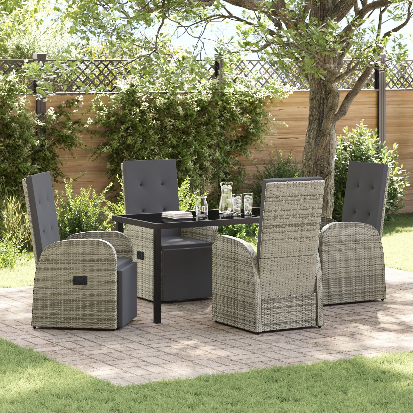 5-Delige Tuin Eetset Met Kussens Grijs Poly Rattan