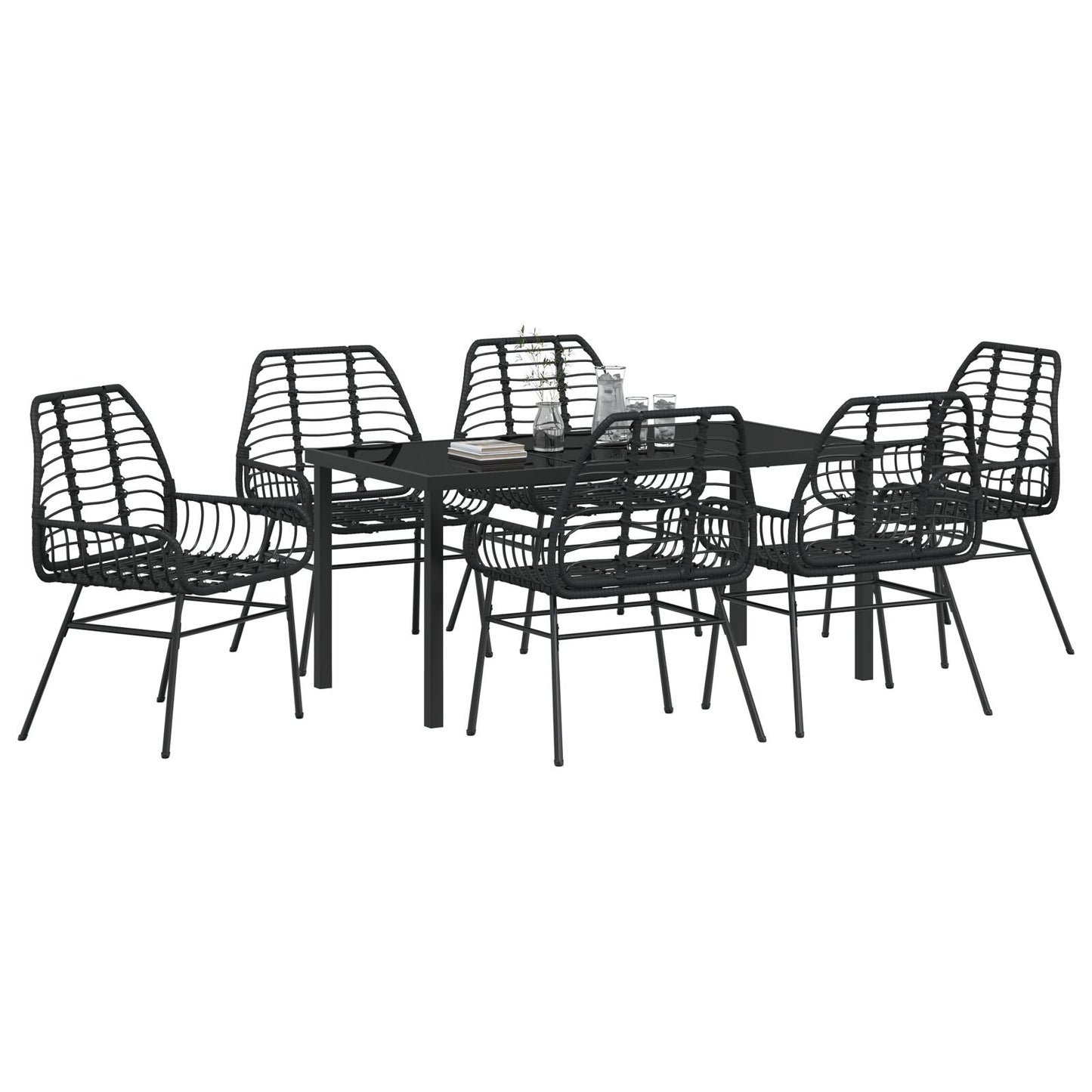 7 Delig Tuin Eetset Zwart Poly Rattan