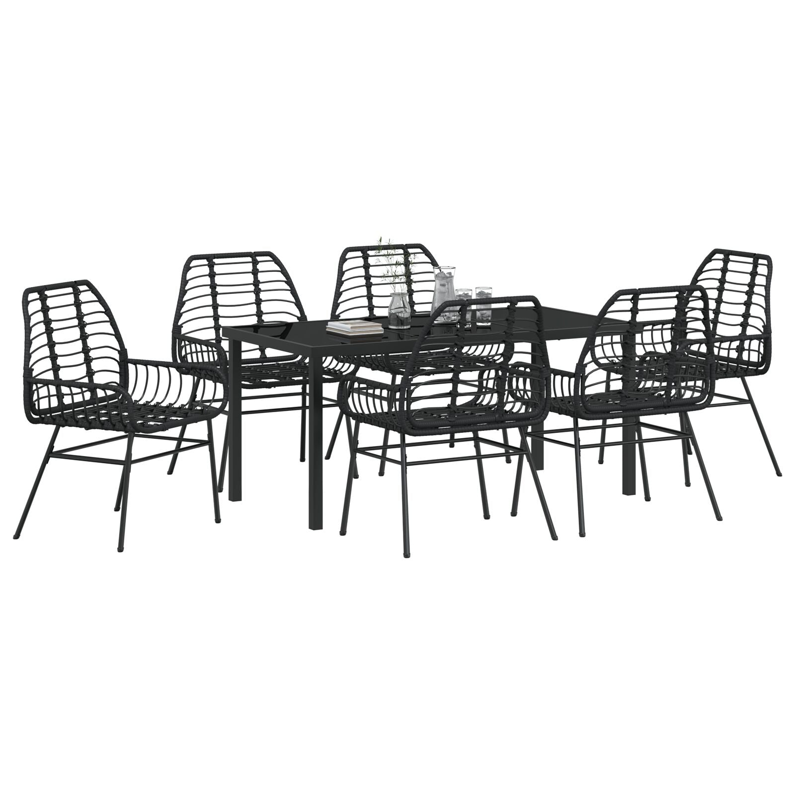 7 Delig Tuin Eetset Zwart Poly Rattan