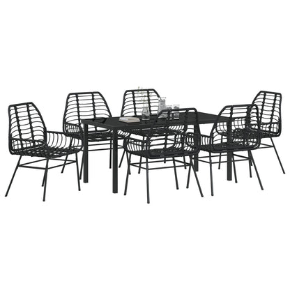 7 Delig Tuin Eetset Zwart Poly Rattan