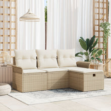4-Delige Tuinbankset Met Kussens Beige Poly Riet