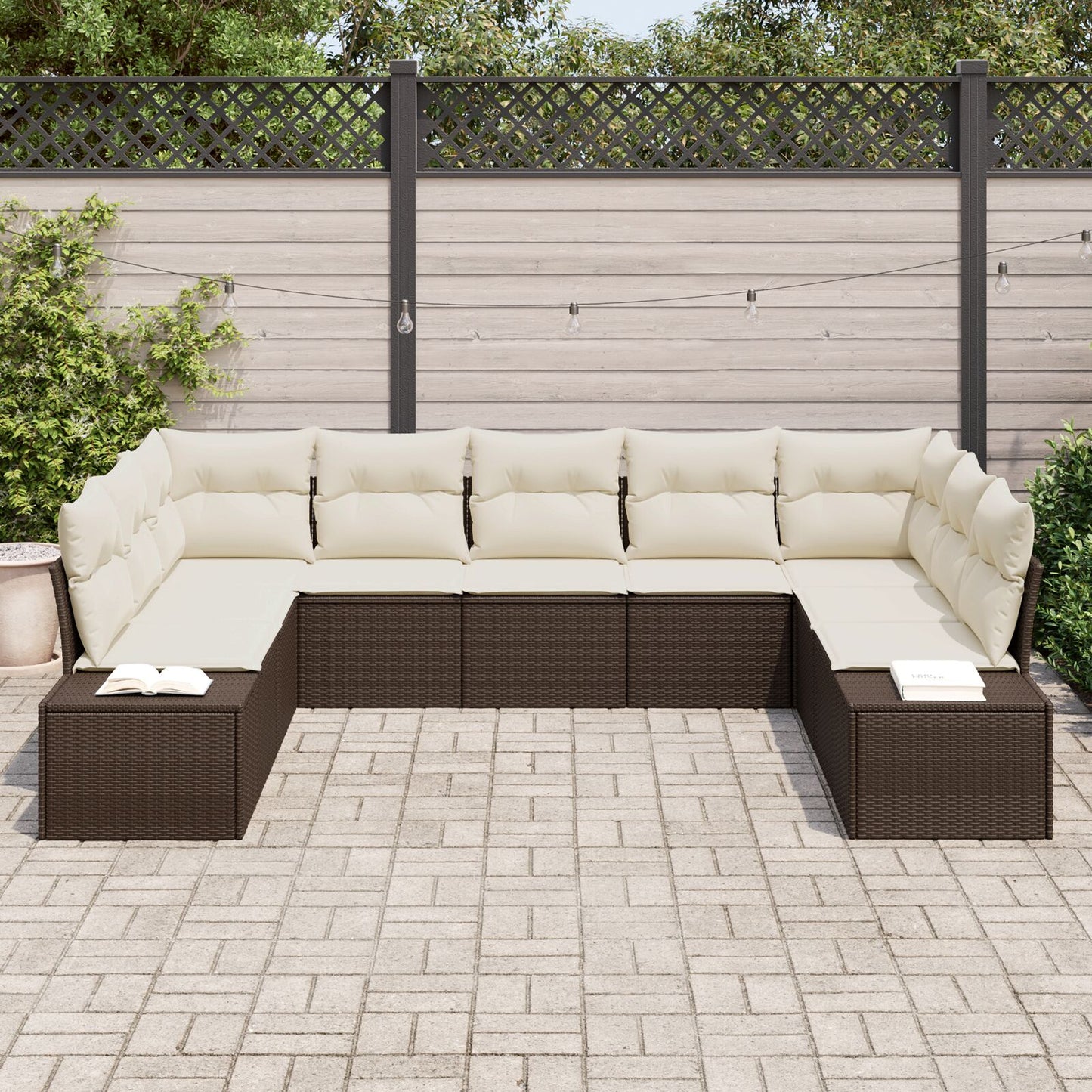 Tuin Sofa Set Set Van 9 Rattan, Polyester Bruin en crème zonder tafel