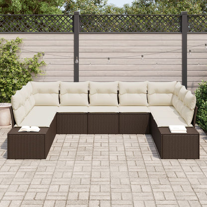 Tuin Sofa Set Set Van 9 Rattan, Polyester Bruin en crème zonder tafel