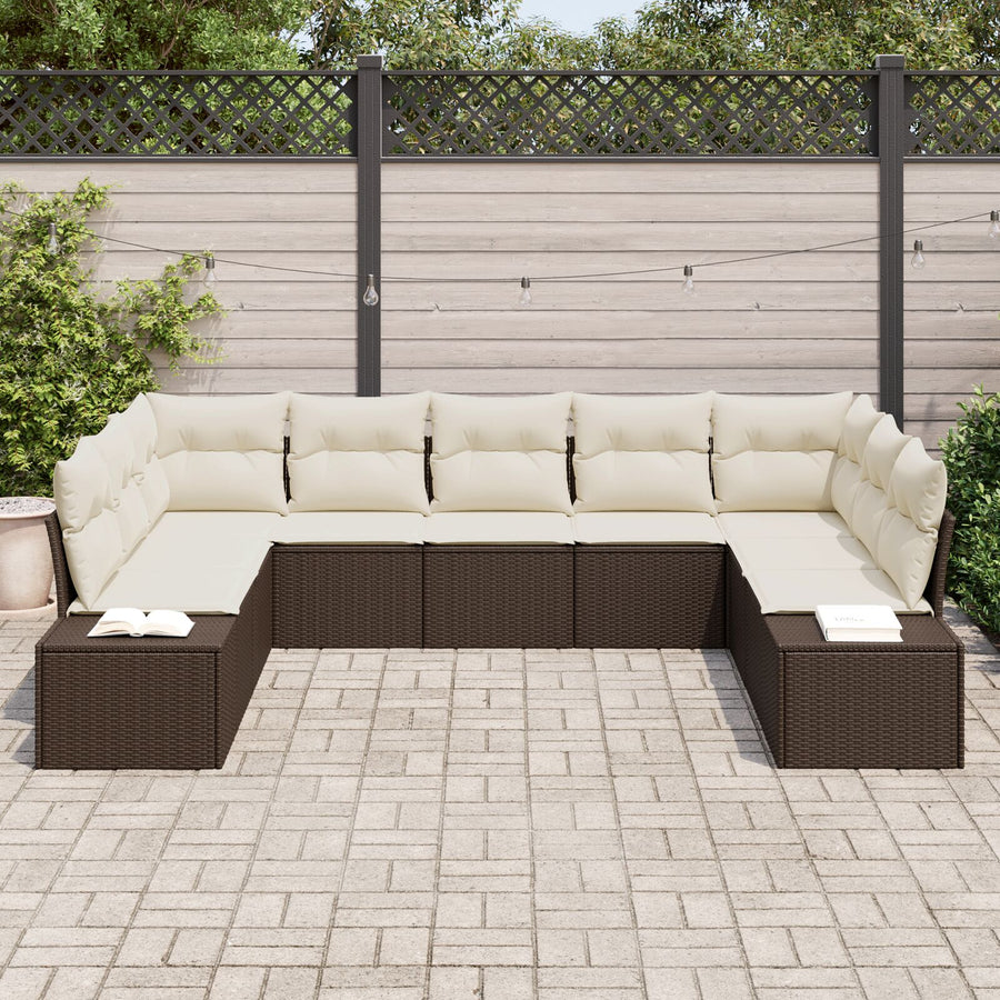 Tuin Sofa Set Set Van 9 Rattan, Polyester Bruin en crème zonder tafel