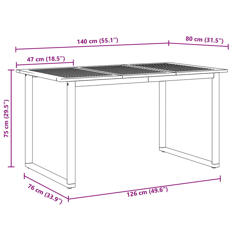 Buiten Eettafel Staal & Massief Acaciahout 140 x 80 x 75 cm Cool overhangend ontwerp