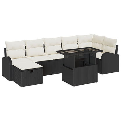 8-Delige Tuin Sofa Set Met Kussens Zwart Poly Rattan