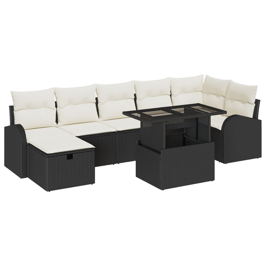 8-Delige Tuin Sofa Set Met Kussens Zwart Poly Rattan