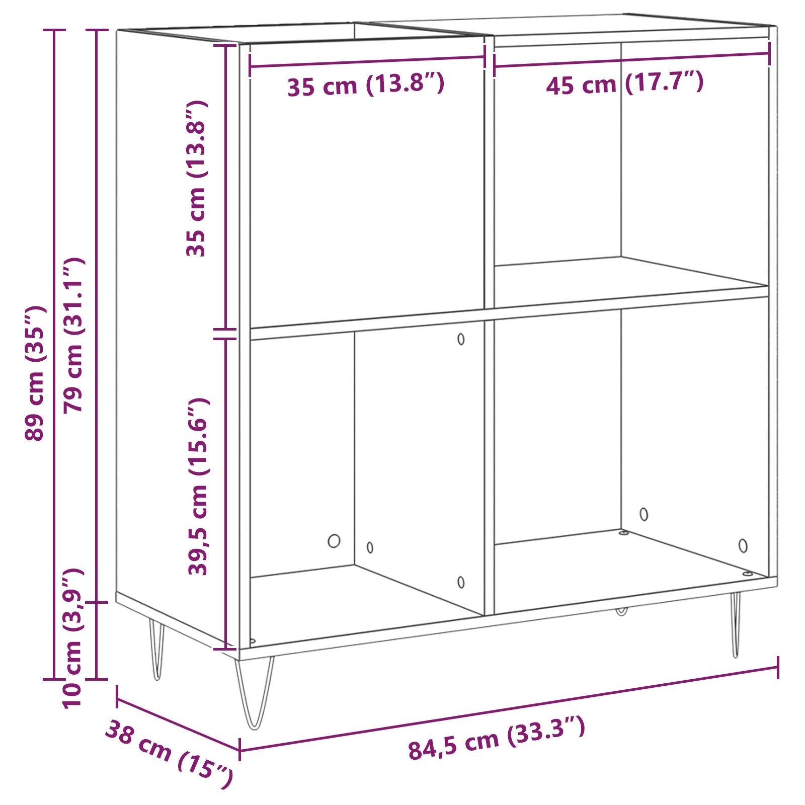 Recordkast Zwart Eiken 84.5X38X90 Cm Verwerkt Hout