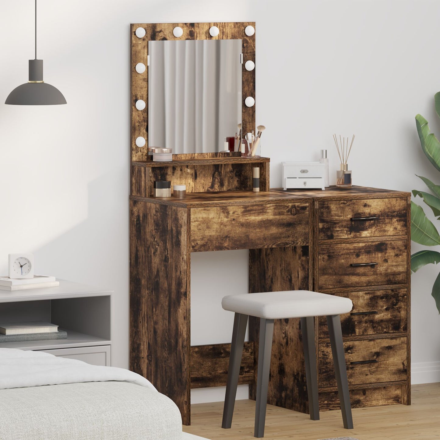 Kaptafel Met Led-Verlichting - - Gerookt eiken 50 x 41 x 135 cm