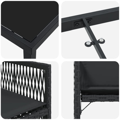 5-Delige Tuindining Set Met Kussens Zwart Poly Rattan