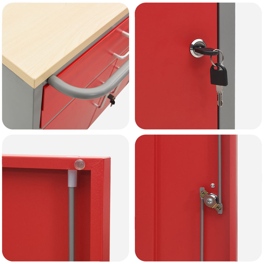 Gereedschapskast Met Wielen En Vergrendelbaar 75X45X85 Cm Staal Rood en grijs met 2 laden