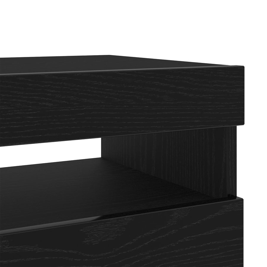 Tv-Meubel Met Led-Verlichting Zwart Eiken 80X35X40 Cm Bewerkt Hout