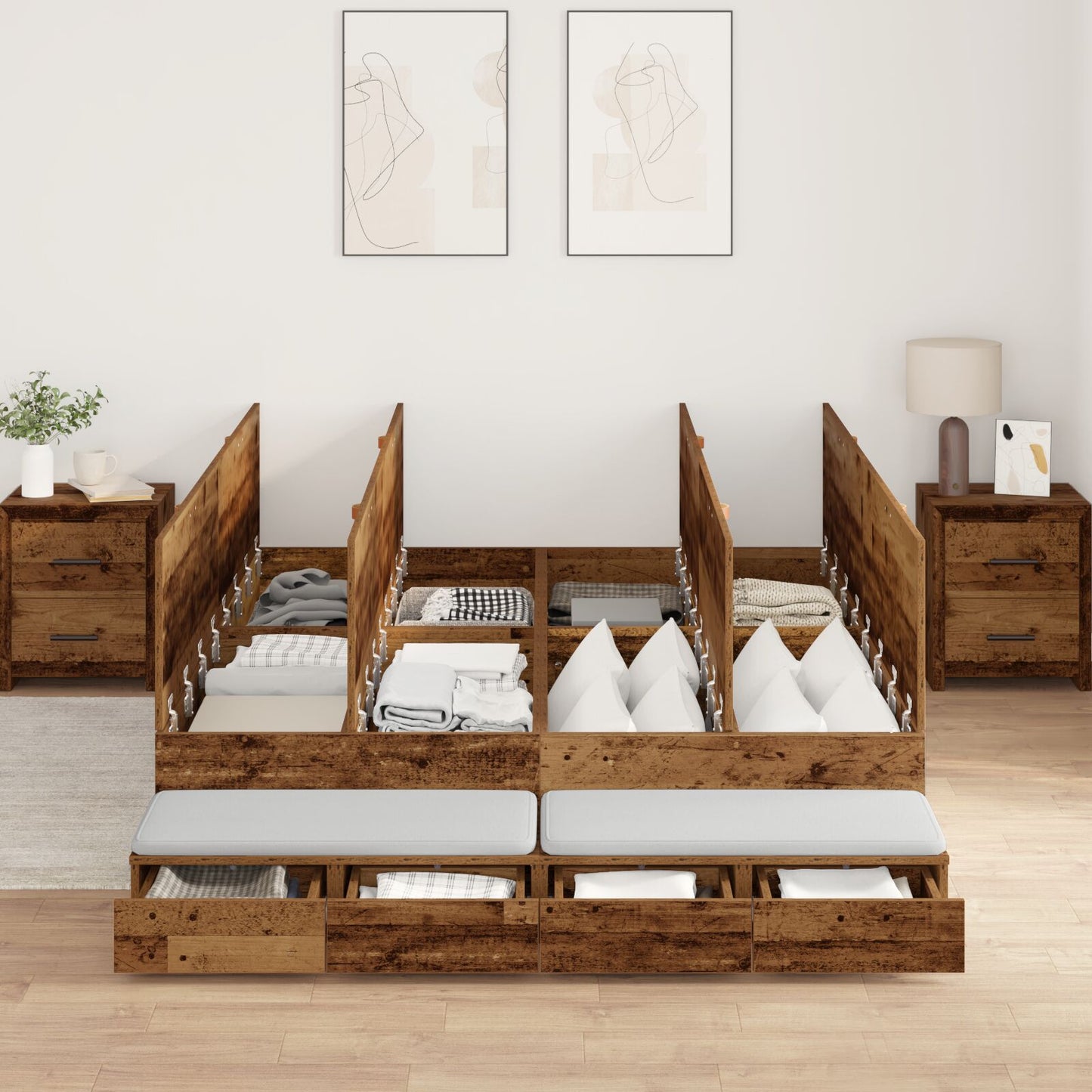 Opslagbedframe Bruin Gestructureerd Hout 135,5 X 190 X 31,5 Cm Artisanaal Eiken