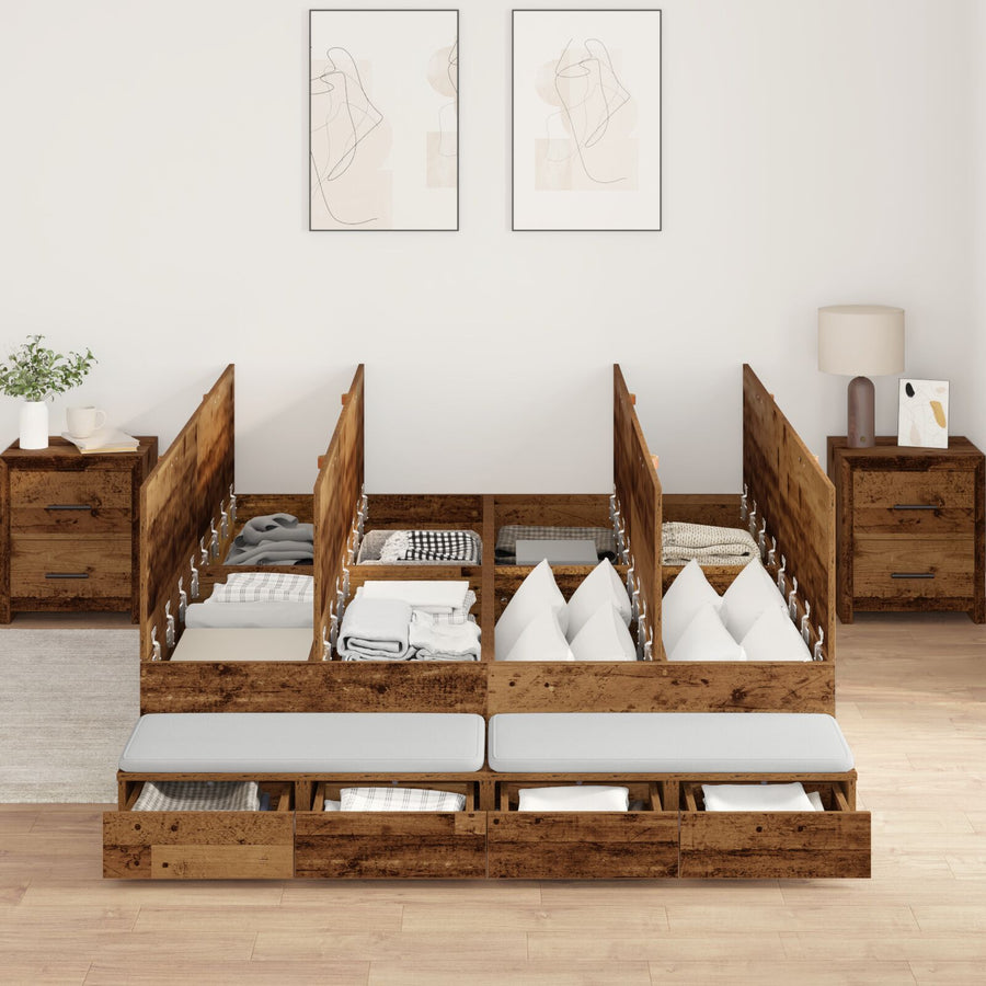 Opslagbedframe Bruin Gestructureerd Hout 135,5 X 190 X 31,5 Cm Artisanaal Eiken