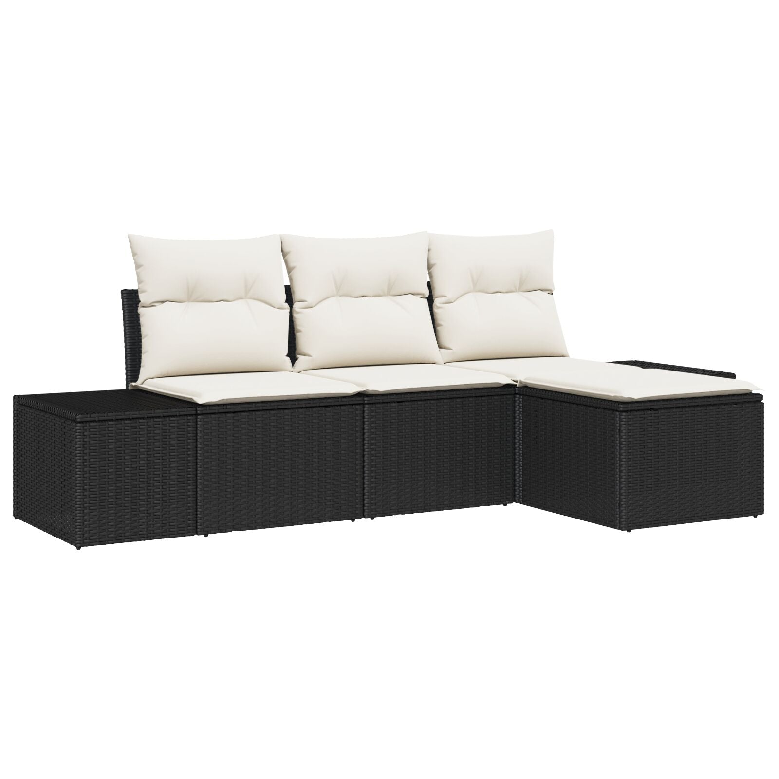 4-Delige Tuin Sofa Set Met Kussens Zwart Poly Rattan