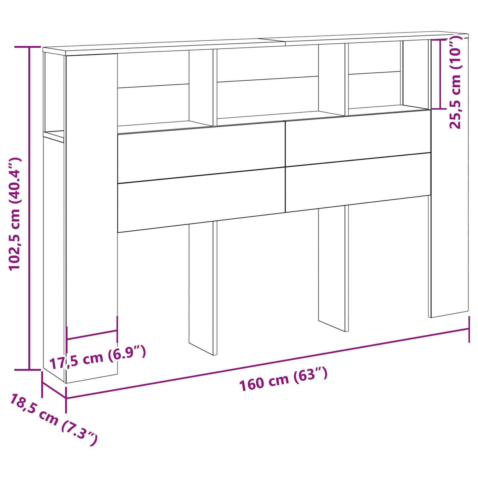 Zwart Eiken Hoofdeinde Kast - 160X19X104.5 Cm Gemaakt Van Bewerkt Hout