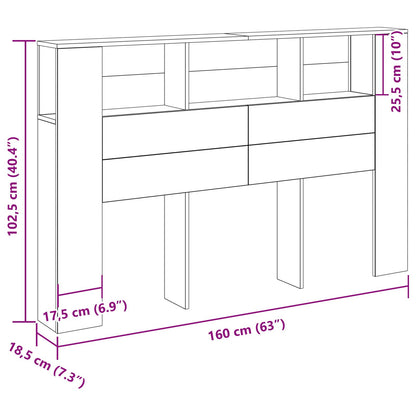 Zwart Eiken Hoofdeinde Kast - 160X19X104.5 Cm Gemaakt Van Bewerkt Hout