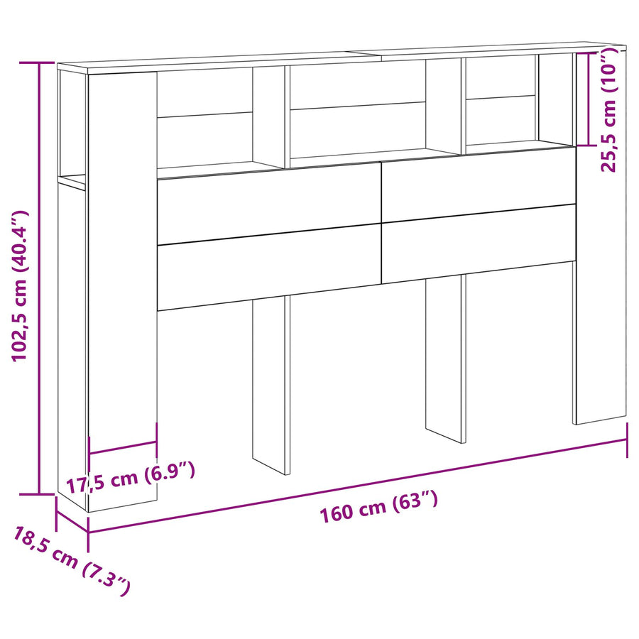 Zwart Eiken Hoofdeinde Kast - 160X19X104.5 Cm Gemaakt Van Bewerkt Hout