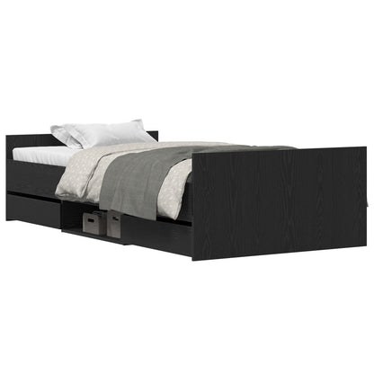 Bedframe Zonder Matras Zwart Eiken 100X200 Cm Bewerkt Hout