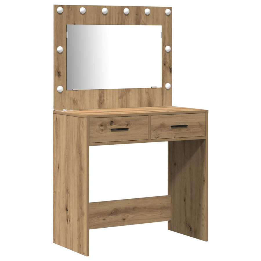 3-Delige Kaptafel Set Met Led Ambachtelijk Eiken Bewerkt Hout