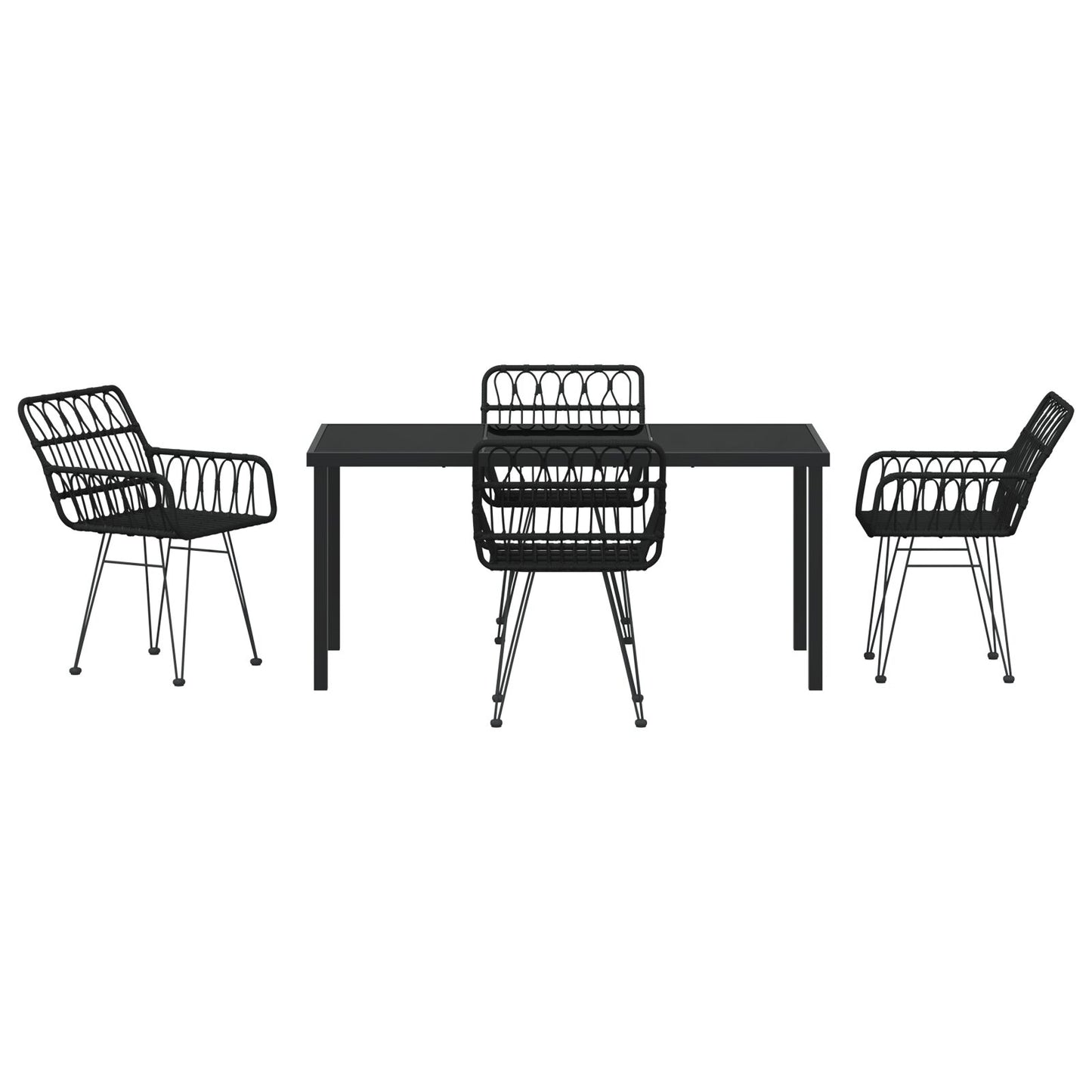 5-Delige Tuin Eetset Zwarte Poly Rattan