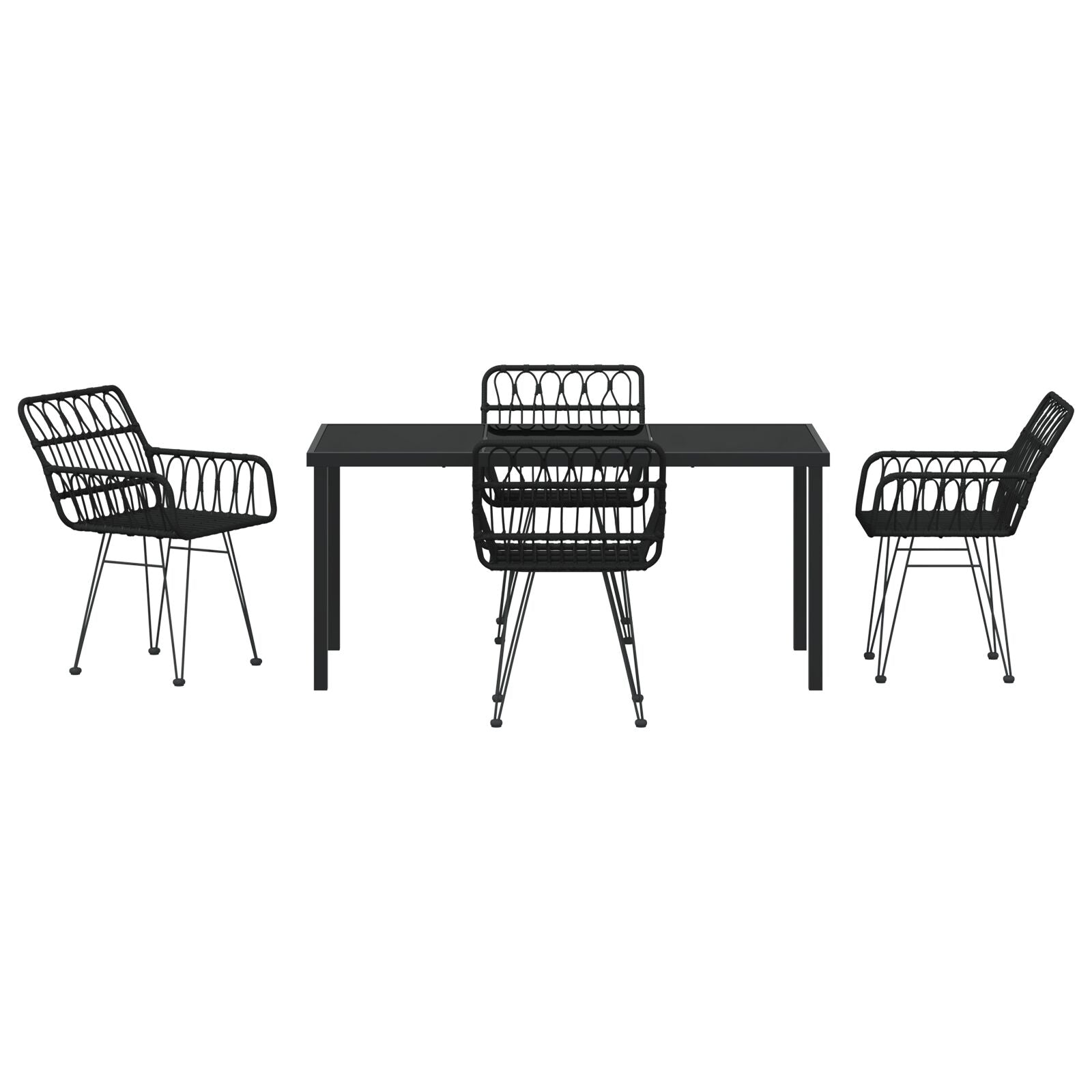 5-Delige Tuin Eetset Zwarte Poly Rattan