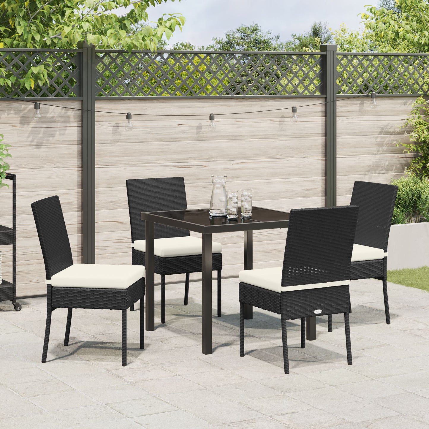 5-Delige Tuin Eetset Zwart Poly Rattan