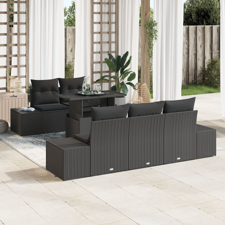 Tuin Sofa Set Set Van 6 Zwart Polyethyleen Rattan Tuin Sofa Set