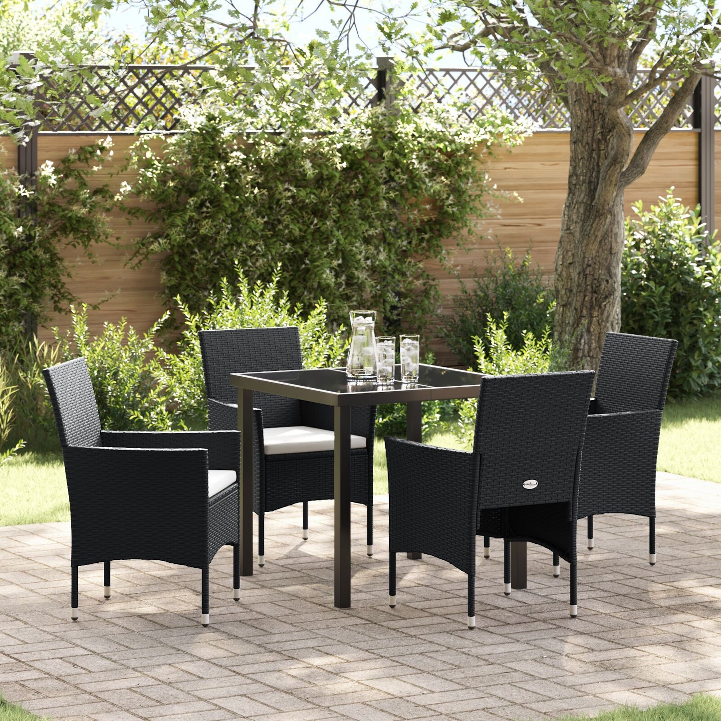 5-Delige Tuin Eetset Zwart Poly Rattan